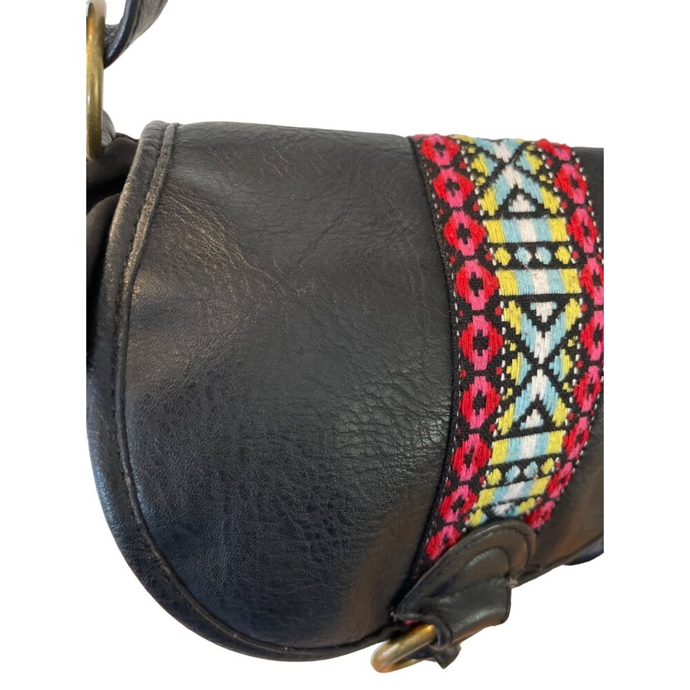 Arizona Jean Co Black Faux Leather Crossbody Bag Fringe / Boho Embroidered M Siz - Picture 9 of 11